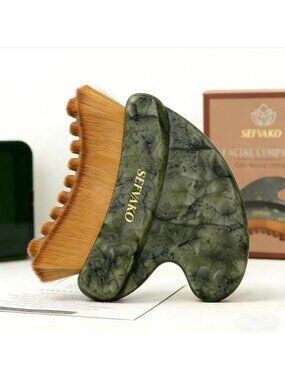 Dual-Ended Lymphatic Face Brush & Jade Gua Sha Tool for Sculpting & Relaxation